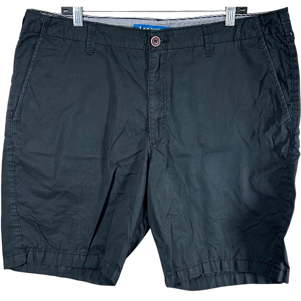 Lee Dungarees Mens Black Cotton Cargo Shorts Size 40 Flat Front